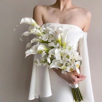 Karangan Bunga Tangan QiYing Victory French Water Drop Waterfall Anggrek Kupu-kupu Putih Calla Lily Bunga Artificial Pernikahan Gaya Nordik