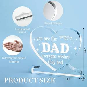 Plaque acrylique en forme de coeur signe papa cadeaux pour la fête des pères anniversaire noël gravé Keeke décor présentoir pour fils/fille - Product Image 3