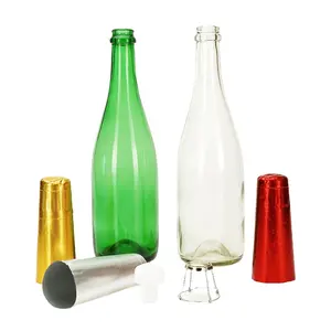 Factory Stock 750ml 1000ml Emerald Green Flint Champagne Glass Bottles With Wire Goods Plastic Corks Aluminum Foil Cap