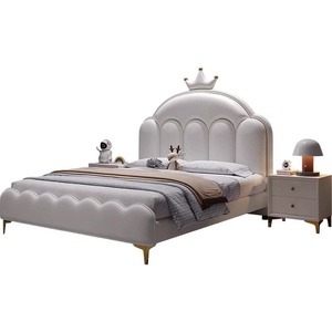 <span class=keywords><strong>Cama</strong></span> Individual Moderna y Sencilla para Niños, Color Rosa, de Madera Maciza, con Diseño de Corona, para Niños y Niñas, con Tapicería de Cuero Artificial, Disponible en Tamaños Completos - Product Image 4