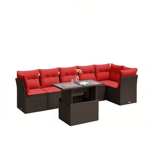 Set Divano da Giardino in Polyrattan 7 Pezzi Marrone con Cuscini Arredamento da Esterno Design Contemporaneo - Product Image 1