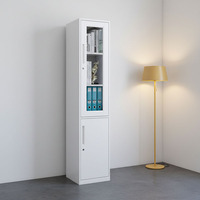 Armoire de classement en acier premium à 2 portes, vitrine métallique fine avec section supérieure en verre transparent et casier de rangement inférieur