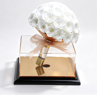 Bouquet de mariée de roses éternelles avec boîte en acrylique, bouquet de roses réelles éternelles, cadeau personnalisé pour mariage ou Saint-Valentin, fleurs séchées