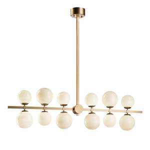 <span class=keywords><strong>Lampadario</strong></span> in vetro lineare moderno americano di lusso finitura oro con 12 <span class=keywords><strong>sfere</strong></span> di vetro bianco per la cucina soggiorno e corridoio - Product Image 1