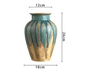 Ribbed Drip-Glaze Ceramic Vase - Artisanal <strong>Teal</strong> &amp; Amber Decorative Vessel for Home - Product Image 6