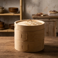 Ensemble de cuiseurs vapeur traditionnels asiatiques écologiques de haute qualité, 100% bambou biologique, capacité de 2 L, 2 étages, couvercle en bambou, compatible gaz et induction