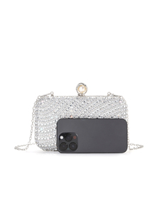Bolso de Mano Tipo Clutch con Cadena de Perlas y Diamantes, Estilo Lujoso para Fiestas y Eventos - Product Image 3