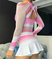 Uniformes de pom-pom girls à manches longues pour adolescentes Jupe rose pom-pom girl Taille personnalisée Imprimé Rhinestone Spandex