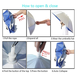 Chapeau de parapluie de protection UV manuel surdimensionné Tissu Oxford Conception pliable coupe-vent Mains libres pour les activités de plein air 95cm Ouvert - Product Image 6