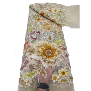 NI.<span class=keywords><strong>AI</strong></span> Tissu de couture de luxe pour robe de mariée formelle de créatrice, motif floral dense, perles, aquarelle, <span class=keywords><strong>art</strong></span> moderne, couleur champagne <span class=keywords><strong>nude</strong></span> - Product Image 1