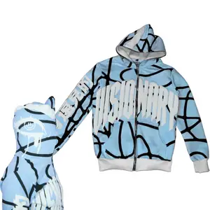 Top Fashion Y2K Streetwear 3D Puff Print Hoodies Full Zipper Hoodies High Quality 100% Cotton 400 Gsm Hoodie
