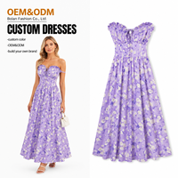 Robes longues vintage pour femmes Été 2026 Lavables à bretelles fines Imprimé floral Impression numérique Taille naturelle Violet Blanc XL