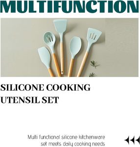 Juego de utensilios de cocina de silicona de 12 piezas de buena calidad con mango de madera, cuchara antiadherente, espátula, pinzas, herramientas de cocina - Product Image 4