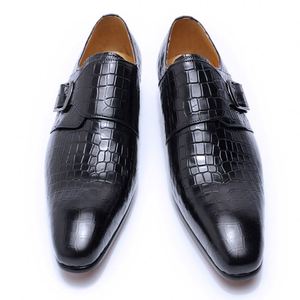 รองเท้าหนังผู้ชายแบบสวม ยอดนิยม ลายพิมพ์ สายรัดแบบ Monk Strap หัวเข็มขัด เหมาะสำหรับงานแต่งงาน งานออฟฟิศ ธุรกิจ สีดำ สีน้ำเงิน - Product Image 6