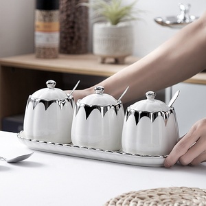 Juego de Recipientes de Cerámica para Condimentos con Tapa y Cuchara, Diseño Nórdico, Almacenamiento Cilíndrico para Sal, Especias, MSG y Condimentos - Product Image 2