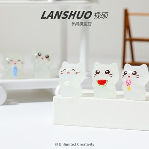 แลนซัว ตุ๊กตาแมวการ์ตูนเรซิ่นเรืองแสงในที่มืด DIY ของตกแต่งโต๊ะทำงาน ของตกแต่งบ้าน - Product Image 3