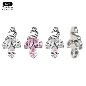Swan Shape Titanium Stud <b>Earrings</b> With Zircon <b>Opal</b> Inlay 8mm For Women Fashion Jewelry - Product Image 5