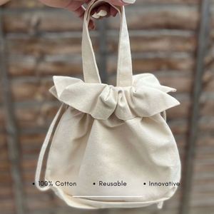 High Quality Women Cotton Fabric <b>Drawstring</b> <b>Pouch</b> Recycled Handle Cotton Blank Canvas Bag Plain Cotton Canvas Shopping Tote Bag - Product Image 4