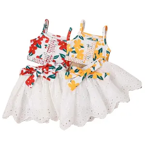 Wholesale 2023 Children's Clothing Girls' Summer Bohemian Printed Lace Irregular Hemline Two Piece Children's Set