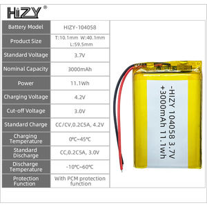 Nhà máy tùy biến 104058 <span class=keywords><strong>Li</strong></span> <span class=keywords><strong>Polymer</strong></span> Pin 3.7V 3000mAh <span class=keywords><strong>3300mAh</strong></span> - Product Image 2