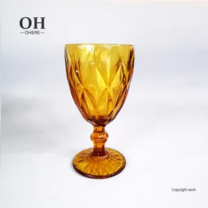 Factory wholesale amber glass goblet High quality spray color red wine & Champagne & water cup 4 pcs transparent glassware set