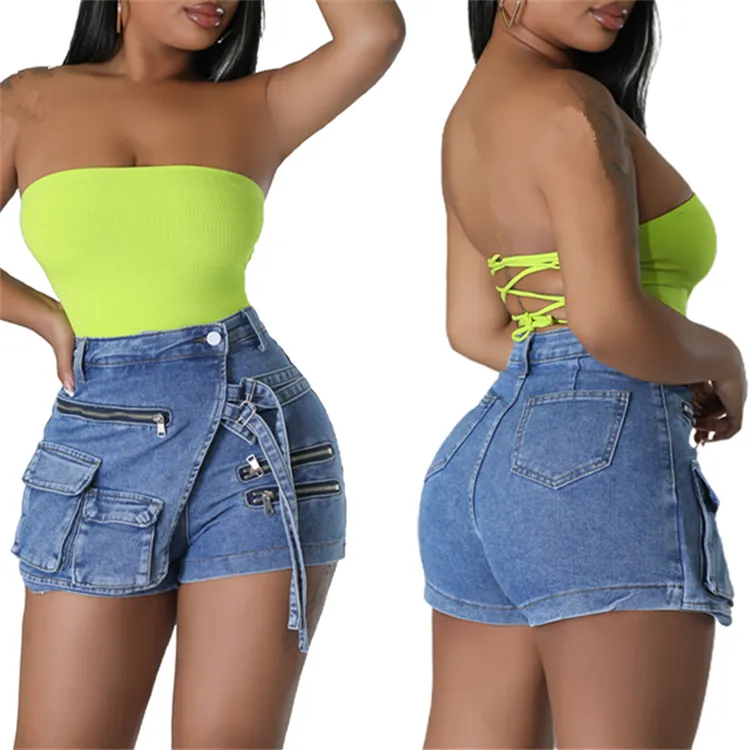 2024 Sexy sólido para mujer con cremallera Slit Shorts verano nuevo estilo Hot Girl Street style pantalones cortos Club ropa de mujer