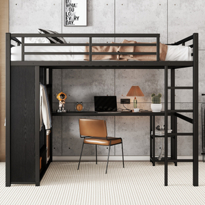 <span class=keywords><strong>Lit</strong></span> mezzanine multifonctionnel avec bureau et étagères, structure métallique robuste, démontable, pour chambres, dortoirs, appartements, écoles, hôtels - Product Image 2
