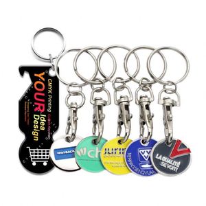 Porte-clés décapsuleur pour chariot de courses, avec jeton de libération pour marché européen, impression CMYK, revêtement époxy, compatible Loonie, Quarter et USD du Royaume-Uni - Product Image 1