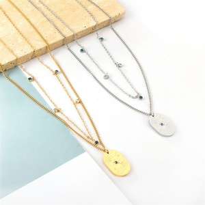 Popular Stainless Steel Layer <b>Chain</b> Zircon Charm Hand Geometric Pendant Necklaces - Product Image 2
