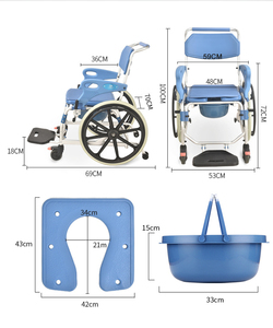 Chaise de toilette pliable en alliage d'aluminium pour soins à domicile, fauteuil roulant manuel pour personnes âgées, chaise de douche - Product Image 2