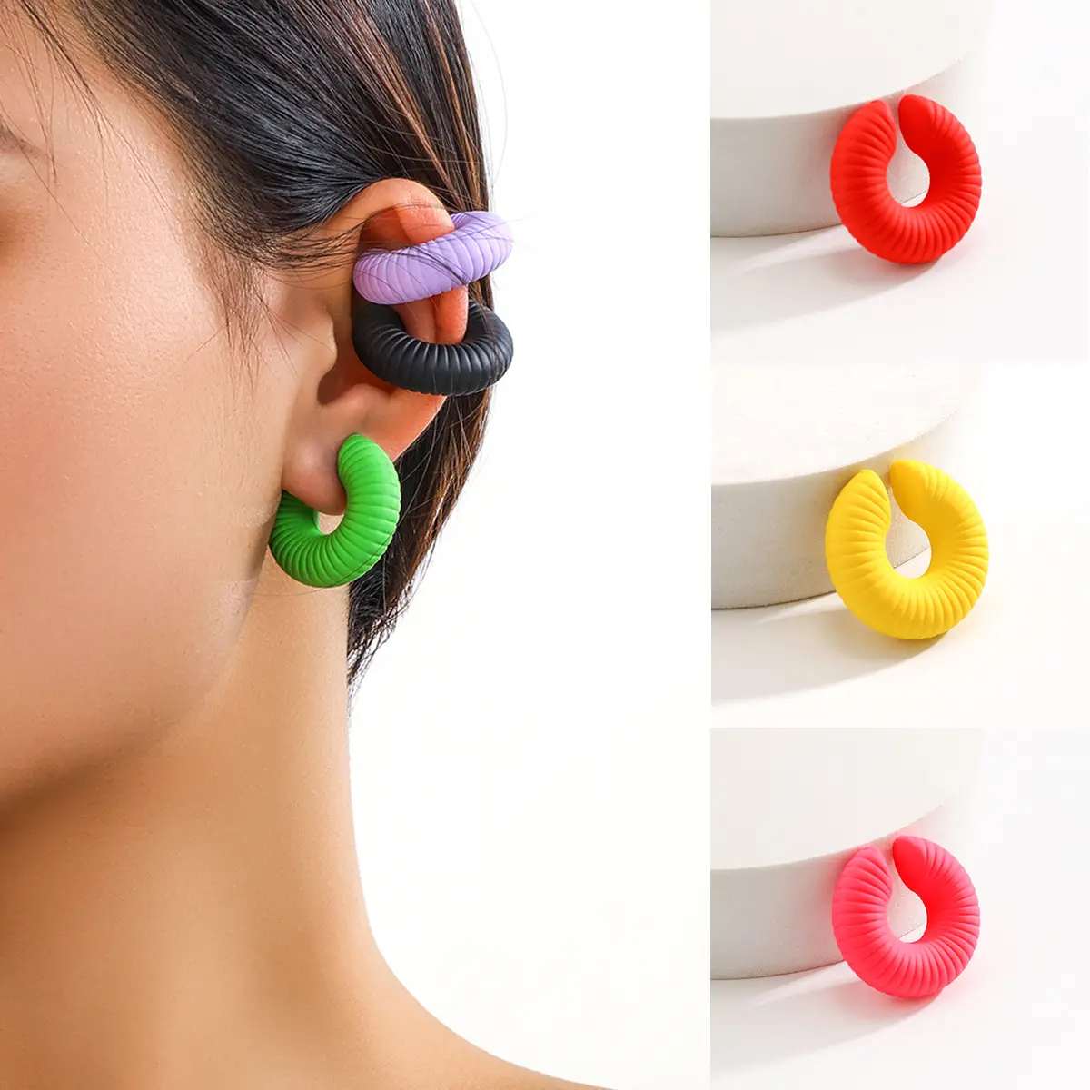 Hip Hop Simple CCB Fashion Jewelry Waterproof Color Earrings with Ear Clip Trendy Studded Design and Main for Parties