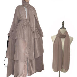 Elegante Kimono in Chiffon Dubai Turkey Oman a 3 strati tinta unita abbigliamento islamico aperto da donna-abiti musulmani Abaya - Product Image 3