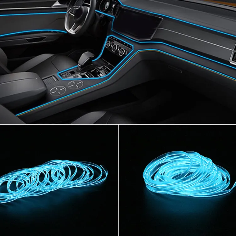 5M EL Car Styling Luz fría Lámpara de ambiente Línea Luces de coche Neón Coche LED RGB Neón Interior Atmósfera Tira de luz