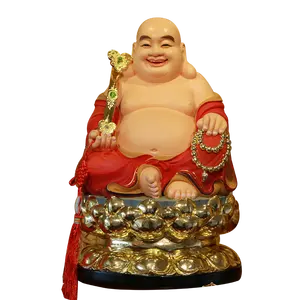 Laughing buda grande de resina pintada, barriga maitreya, buda, decoração de sala, sala, encolhedora, de resina, budismo inteiro