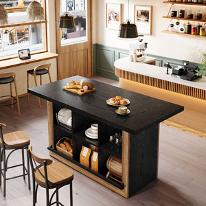 Isla de Cocina Tribesigns con Almacenamiento, Mesa de Isla de Cocina de Altura de Mostrador con 6 Compartimentos Abiertos y Reposapiés para Comedor - Product Image 4