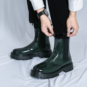 Bottines en cuir verni vert au design élégant pour hommes, chaussures habillées à enfiler, hiver, toutes saisons, semelle intérieure EVA - Product Image 6