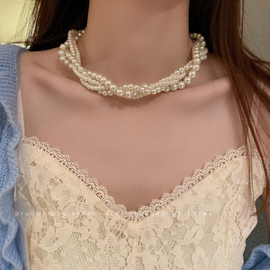 韓国ジュエリー5-6mm925スターリングシルバー多層ネックレスホワイトパールチョーカーネックレス - Product Image 6