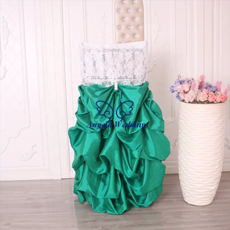 Ch131a decoração de cadeira de casamento universal, elegante, verde esmeralda e branco, renda, capa de cadeira inteira com fivela
