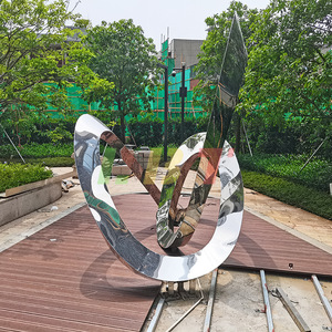 Sculpture d'anneau lumineux en acier inoxydable, ornement abstrait extérieur, décoration de paysage, jardin, pelouse, place publique - Product Image 1