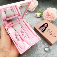 Set Kuas Makeup 5pcs Berkualitas Tinggi Logo Pribadi Pabrik, Portabel untuk Perjalanan, Peralatan Kosmetik, Kit Kuas Makeup