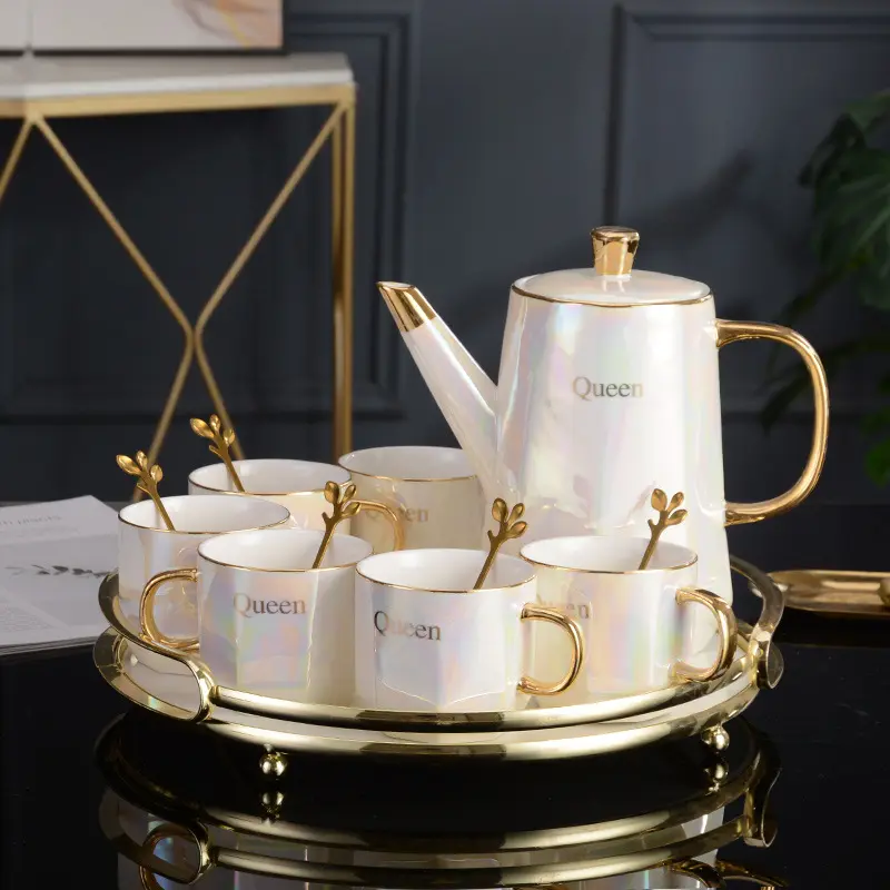 nordic light luxury large capacity creative gift gold ceramic water set home tea pot set