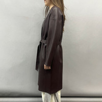 Jancoco Neuerscheinung Glatter Matter Wickel-V-Ausschnitt-Mantel Damen Echtleder-Trenchcoat für Frühling und Herbst