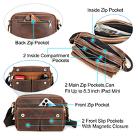 Sac à bandoulière en cuir Crazy Horse en gros, livraison directe, petit sac messager à fermeture éclair pour hommes avec plusieurs poches