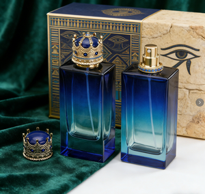 Flacone di Profumo in Vetro Blu Sfumato Stile Faraone Egizio di Lusso con Tappo a Corona 30ml 50ml 100ml Flacone Spray Vuoto - Product Image 3