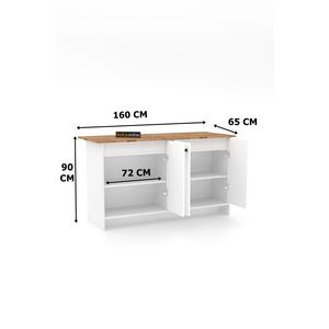 Îlot de cuisine moderne blanc breveté de 160 cm avec table de bar et armoire multifonction à 4 portes - Product Image 3
