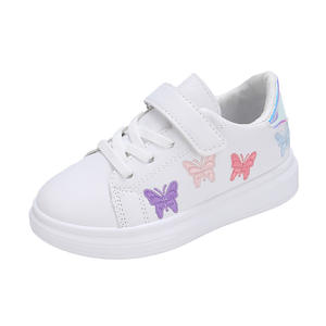 Baskets montantes blanches pour filles, nouvelle collection printemps-automne 2026, en cuir, semelle épaisse, motif papillon de dessin animé, chaussures pour enfants - Product Image 1
