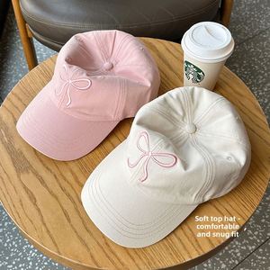 Korean Style Bow 6-Panel 100% Cotton Adjustable Baseball Cap Girl Sweet Cute Romantic pink <b>Hat</b> Versatile Soft - Product Image 3