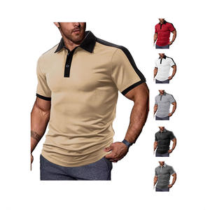 Polo décontracté pour homme européen, color-block blanc et noir, manches courtes, col en polyester, coupe sportive, vêtement de loisirs DF-104 - Product Image 4
