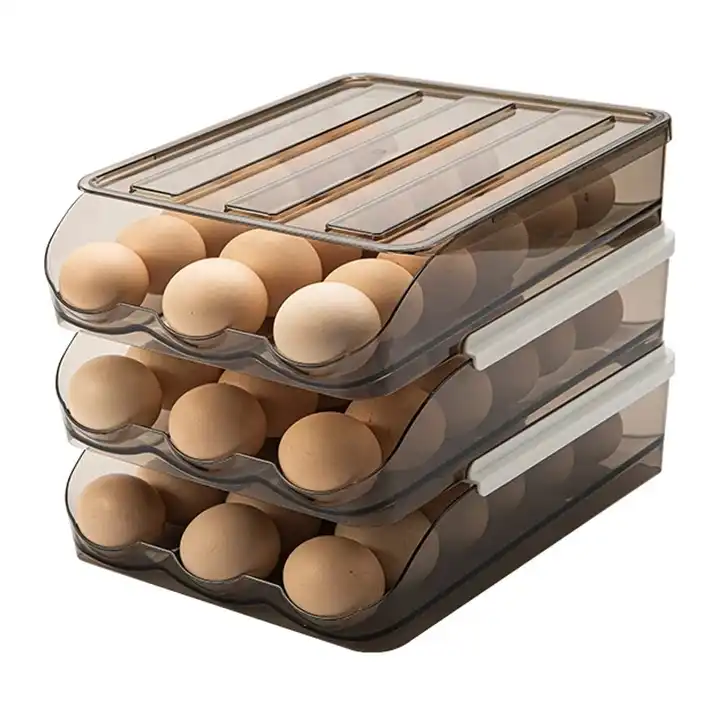 Auto Rolling Egg Holder Storage Box for Refrigerator Egg Tray Fridge  Organizer