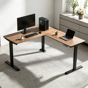 Scrivania Elettrica a 3 Gambe a Forma di <span class=keywords><strong>L</strong></span> con <span class=keywords><strong>Altezza</strong></span> Regolabile e Tre Motori, Capacità di Carico 150 kg - Product Image 1